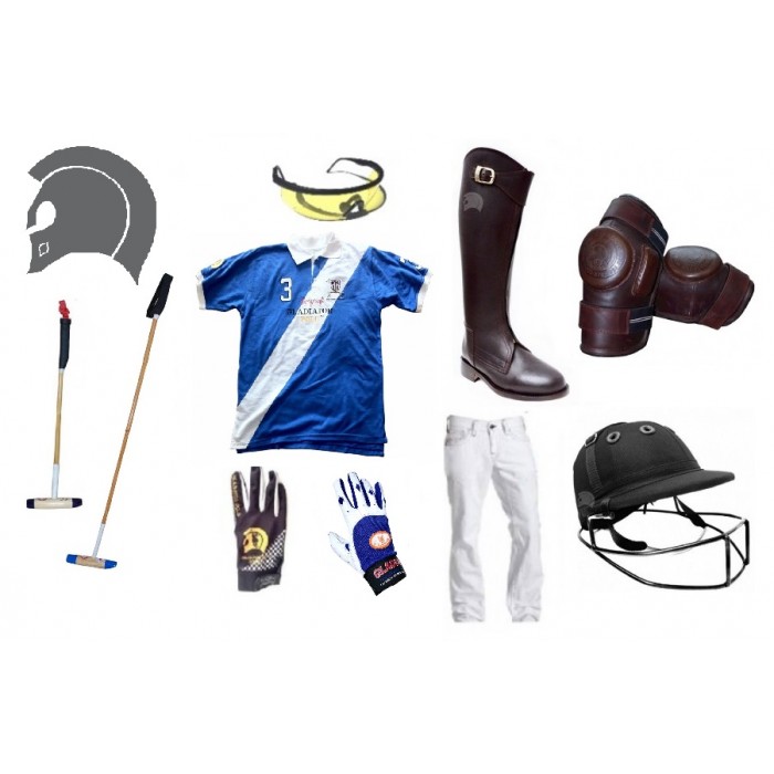 Custom Men's Polo Player Kit "A"- Boots, Whites, Jersey, Goggle, Helmet, Mallet
