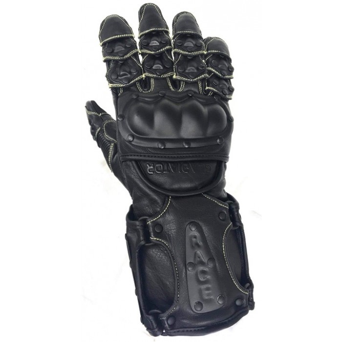 Stainless Steel Gauntlet Leather Gloves Jet Black
